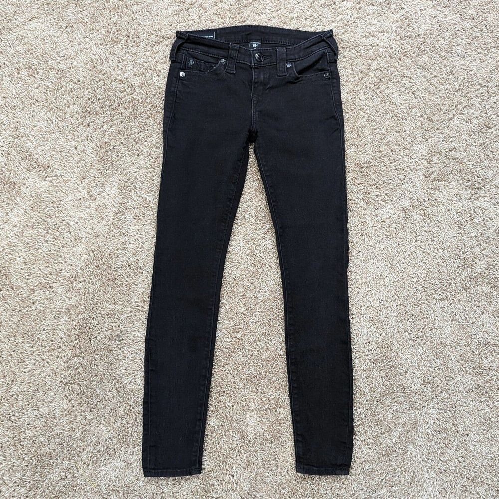 True Religion Womens Halle Jeans Mid Rise Super Skinny Sz 27 Black Stretch Pants
